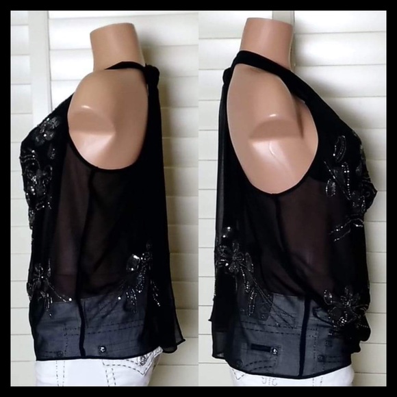 VICTORY’S SECRET Flowing Top Gorgeous Neckline Covered In sequins & Sexy Back - Picture 4 of 4